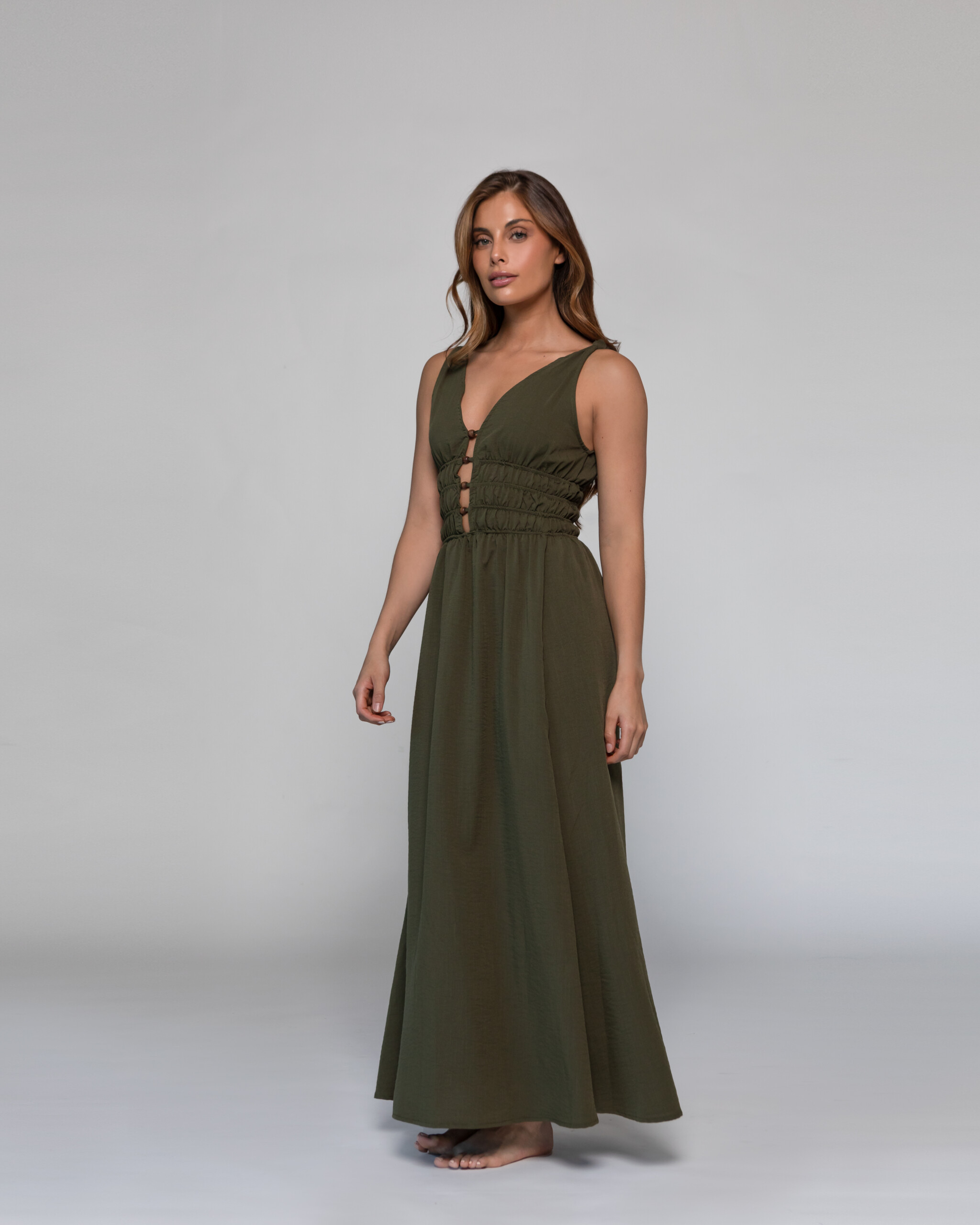 VESTIDO LARGO VERDE NUDO & MADERA