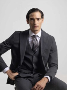 PuroEgo Traje 3 Piezas Gris Antracita Slim Fit — Hombre