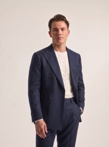 TRAJE 2 PIEZAS CRUZADO PANTALÓN GURKHA AZUL — vista 2