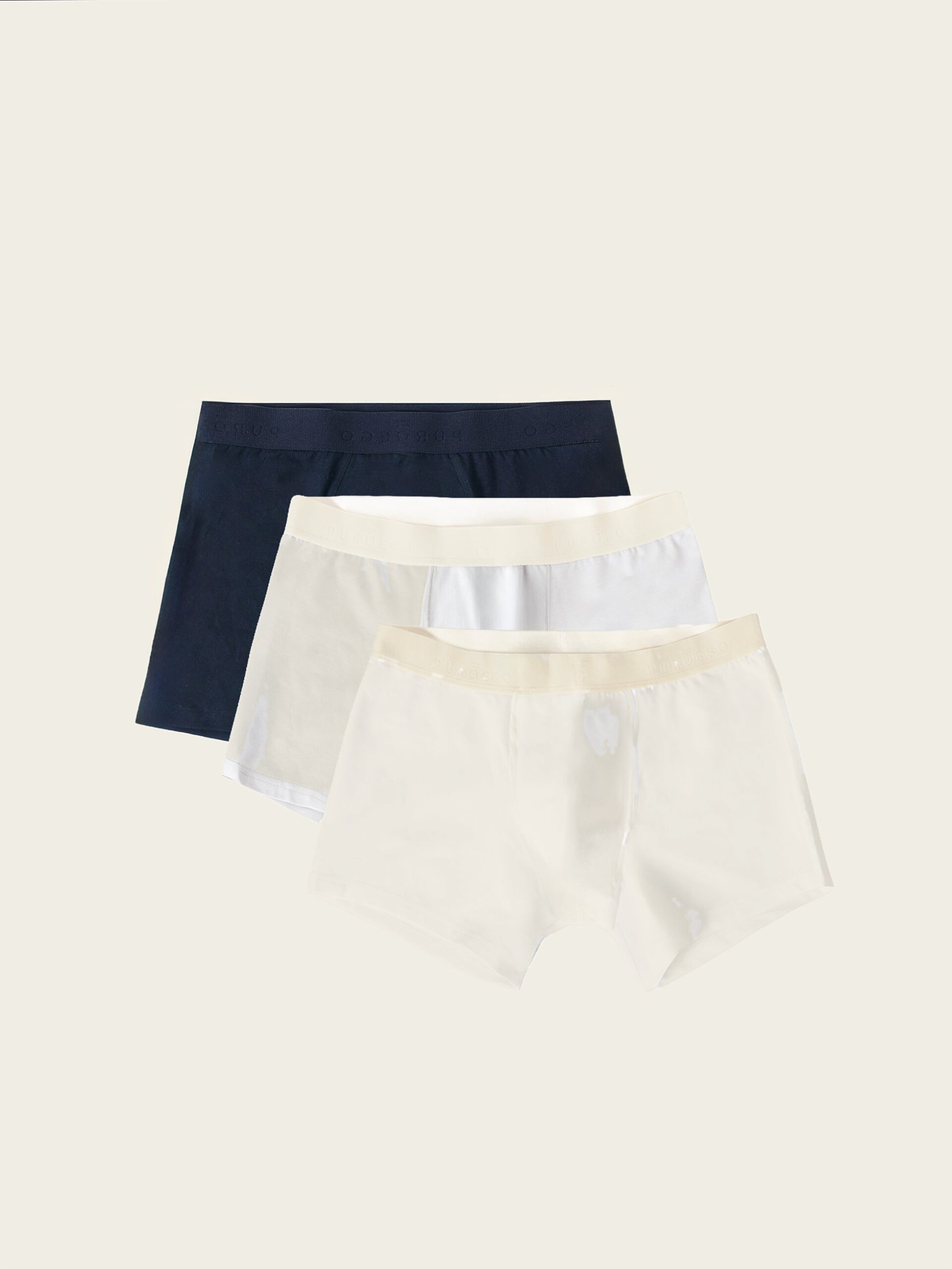 Pack de tres boxer de algodón de PuroEgo en azul marino, blanco y gris claro