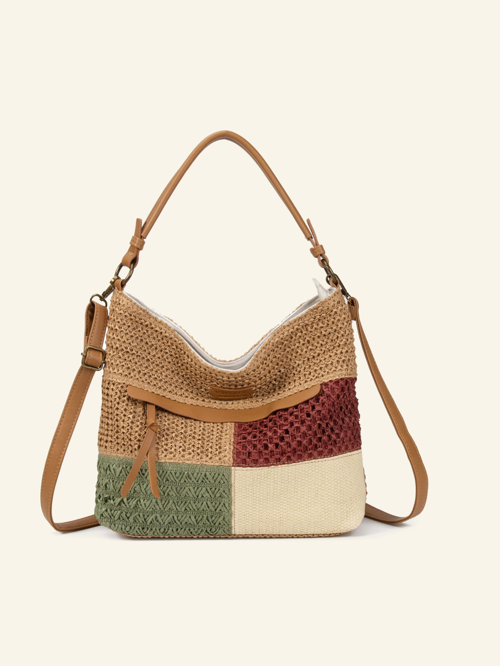Cartera de hombro de rafia multicolor Formentera, de frente
