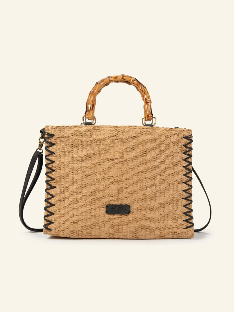 Cartera de mano de rafia color natural Formentera, de frente