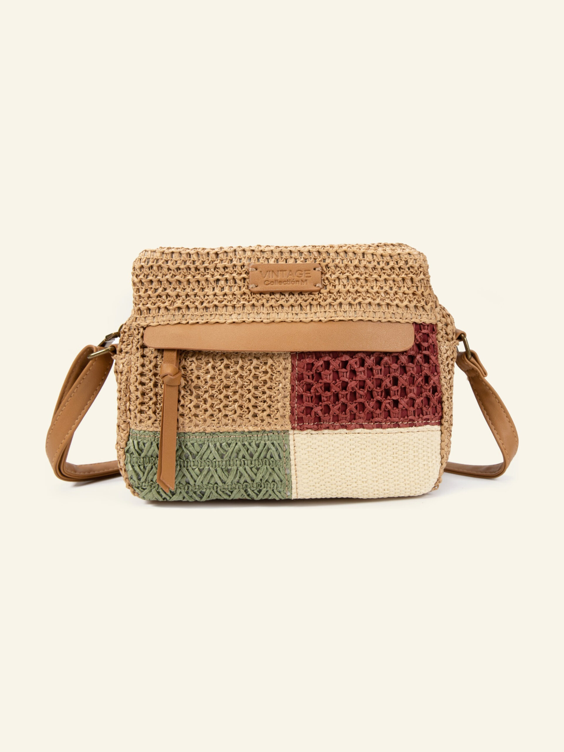 Cartera pequeña de rafia multicolor Formentera, de frente
