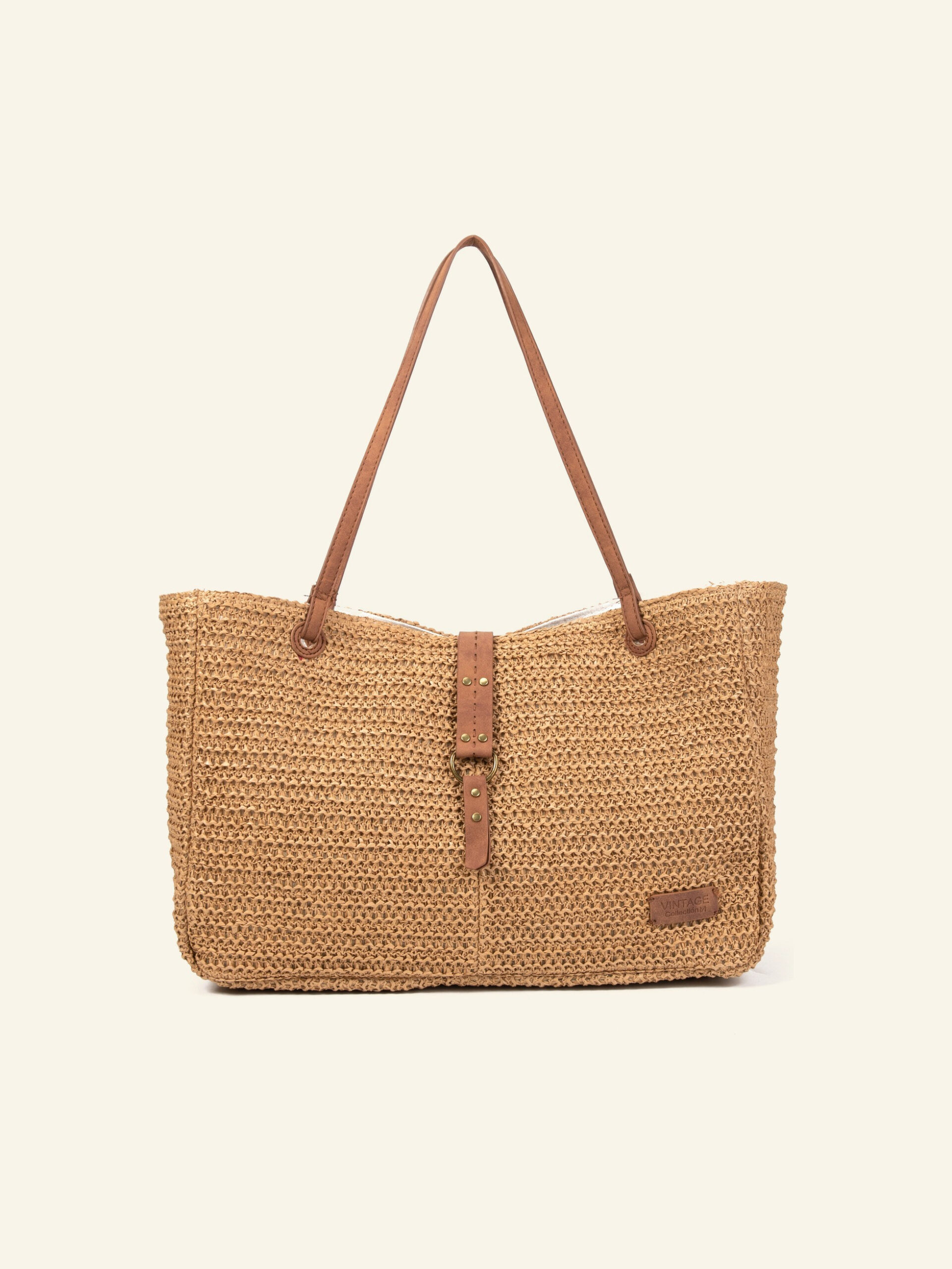 Cartera tote de rafia color natural Formentera, de frente